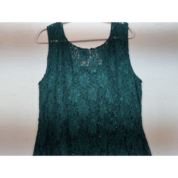 Connected Apparel Womens Floral Lace Sequin Slit Maxi Dress Size 16 Hunter Green - Picture 6 of 13